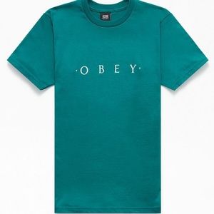 OBEY teal novel t-shirt size large